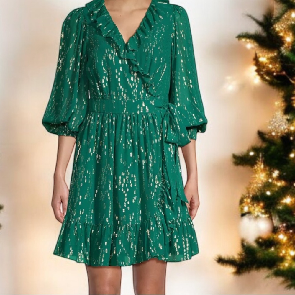 Lilly Pulitzer Emerald and Gold Long Sleeve Dress